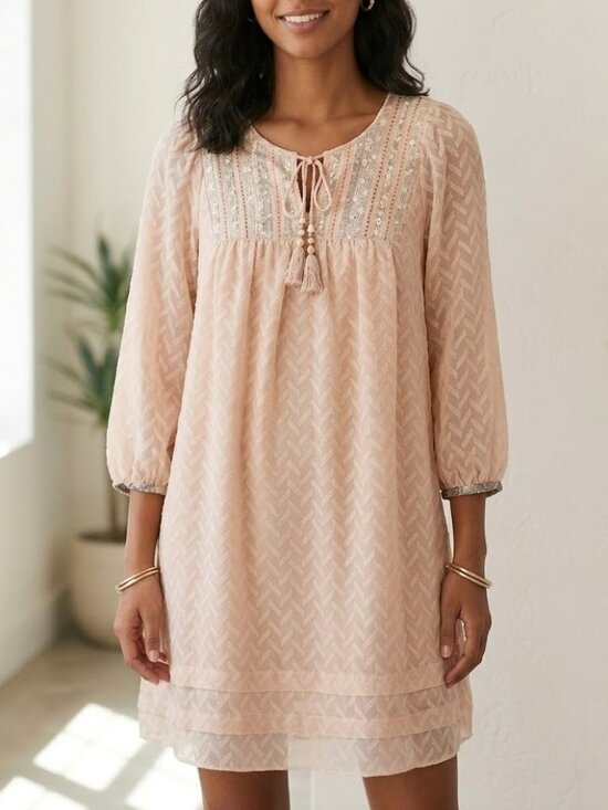 One September Dresses & Skirts - Anthropologie One September Blush Pink Chevron Jacquard Mini Dress Medium